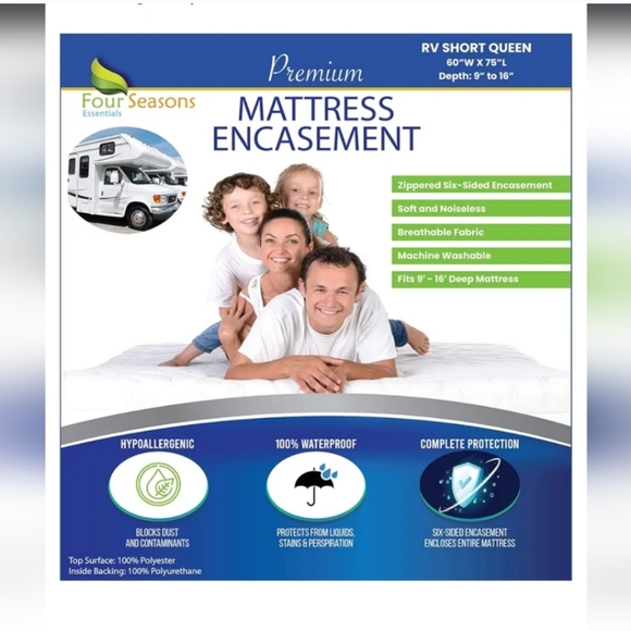 RV Short Queen Mattress Protector (60" Wx75 L) Waterproof Zippered Encas… - Picture 3 of 7